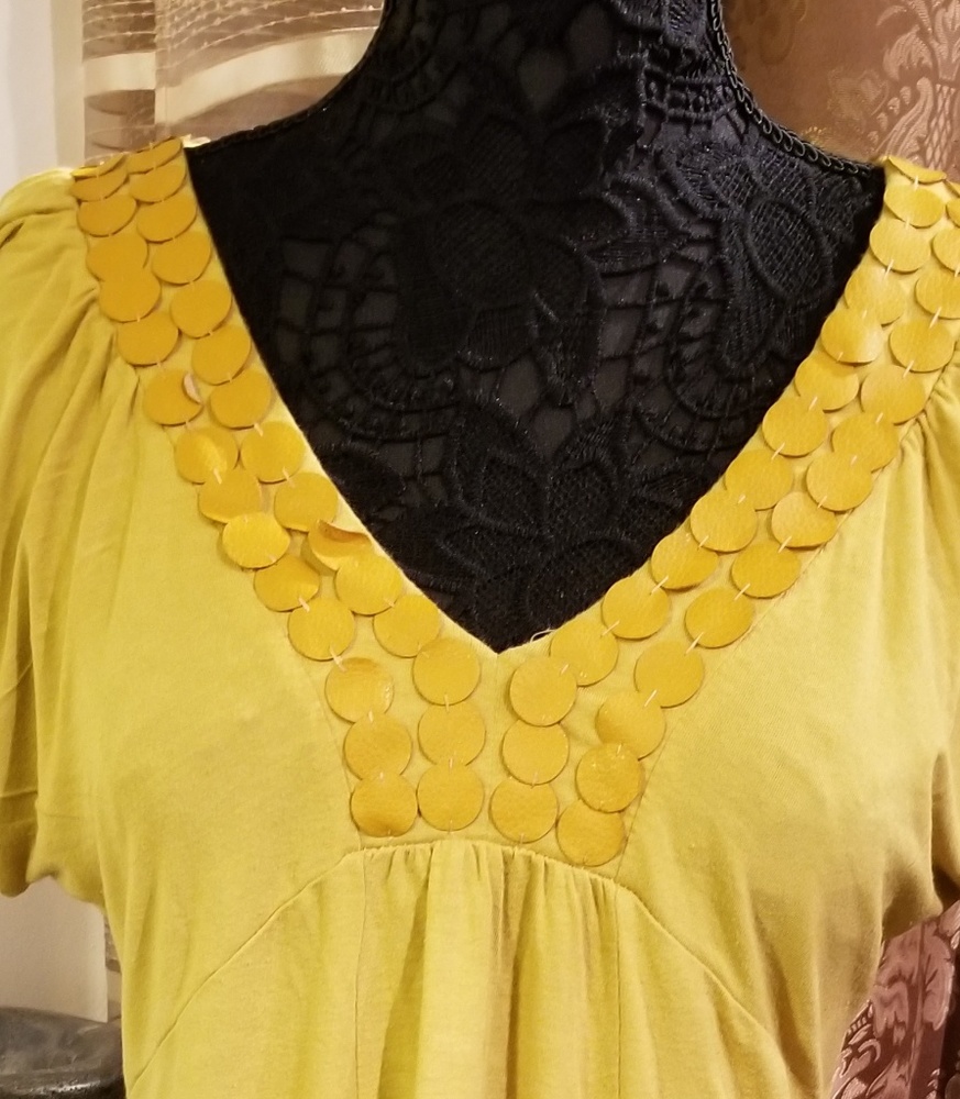 BCBG MAXAZRIA Mustard Embellished Top
